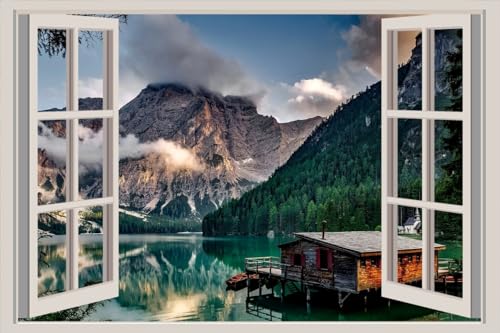 JVERF - JZZA23271 Italy Mountains Lake| Self-Adhesive Open Window Wall Sticker