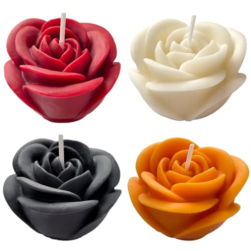 4 Pack Rose Shape Candles for Women - Aromatic Pastel Aesthetic Candle with Jasmine Fragrance - Candle Gift for Friends Colleagues and Classmates