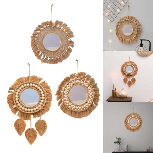 CALANDIS® Hanging Wall Mirror Hand Woven Macrame Multifunctional for Festival Delicate Style A | 1 Hand Woven Macrame Mirror