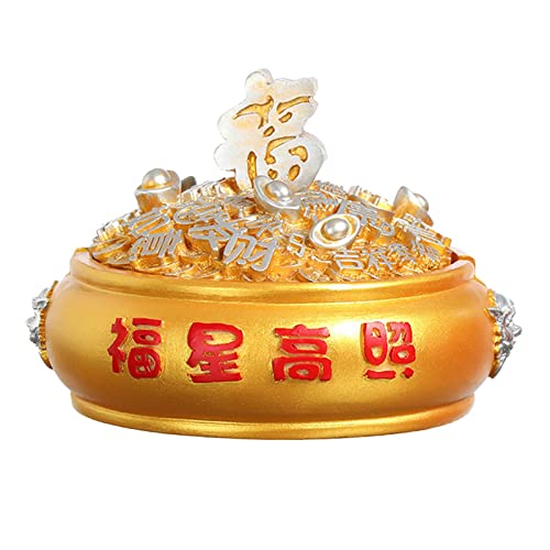 MYADDICTION Chinese Ashtray with Lid Resin Crafts Sculpture for Home Decoration Men Gift Gold A