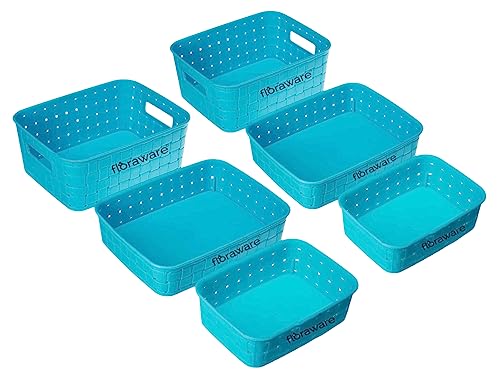 Floraware Unbreakable Plastic Multi use Storage Basket (Blue, 3)