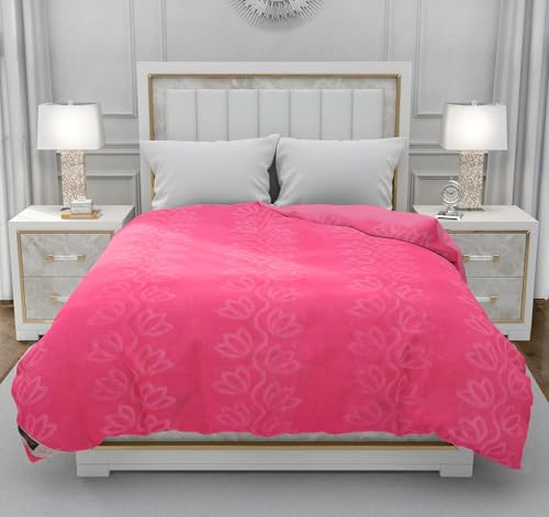 VERDECO Solid, Floral Printed Polyester Warm Mink Blanket for Single Bed,Winter, Mild-Winter, Ultra Soft & Lightweight, Bed Blanket (Pink, Double -85x85 Inch)