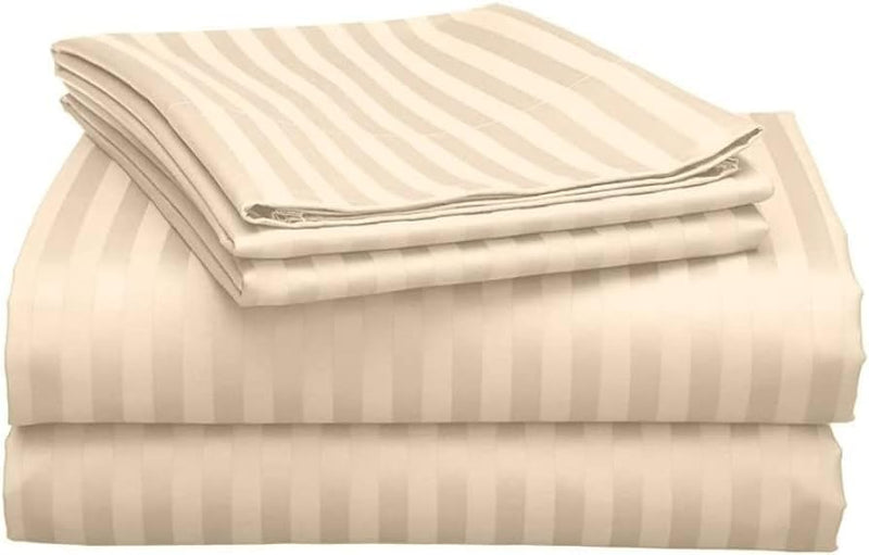 SF SHAKUMBHARI FAB Glace Microfiber 225TC Satin Striped Double King Size Bedsheet with Two Pillow Covers for Home-Hotels-Guest House, Beige