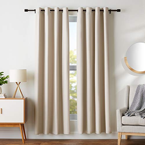 Amazon Basics Room - Polyester Solid Darkening Blackout Curtain Set with Grommets - 245 GSM - 42" x 84", Beige, Rod Pocket Curtains