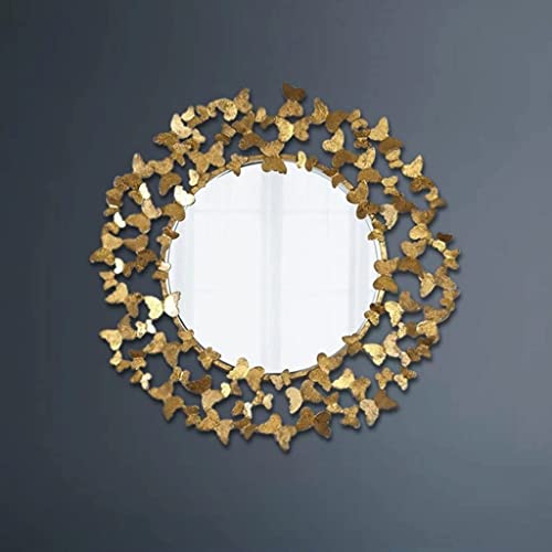 AD iNTER Golden Metal Butterfly Decorative Wall Mount Mirror for Room, Hall (30×30×5cm)