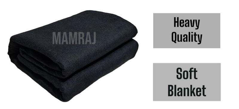 MAMRAJ Plain Acrylic Wool Blankets, Full-Length, Solid-Design Single Bed [Black] ( 225 cm x 150 cm)