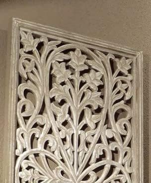 ZONAIRA WOODEE Hand Carved Wooden Wall Panel, Wall Panels for Living Room Bedroom Office 36x15 Inch(White)