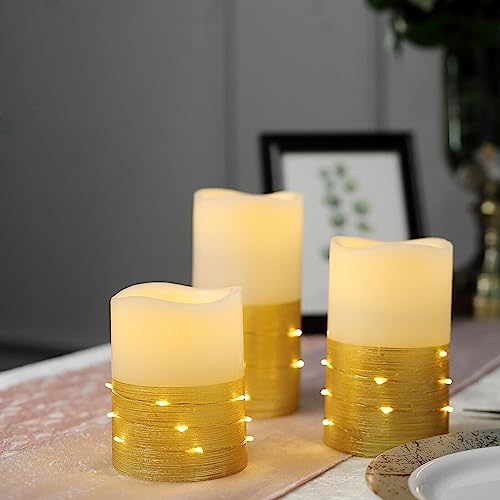 Weddings Parties and Gift 3 Gold 4" 6" 8" Tall L*D Pillar Candles String with Remote Control Sale vngift9370