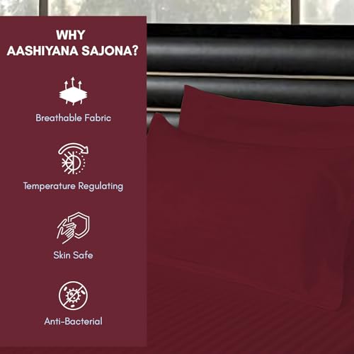 AASHIYANA SAJONA Bedsheets for Double Bed - 1 Bedsheet with 2 Pillow Covers, Luxury Bedding Set, Gift for Couples for Romantic Dates, Wedding, Champagne (Maroon)