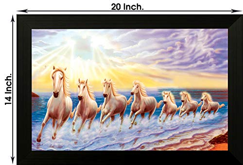 Saf 1 Art of Creations Vastu Seven Running Horses UV Textured Framed Digital Reprint 14 Inch X 20 Inch Painting