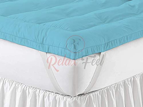 Relaxfeel 600 Gsm Microfiber 5 Star Cotton Single Bed Soft Waterproof Quilted Mattress Topper/Padding for Comfortable Sleep - Sky Blue - Twin Size - 48 Inche X 75 Inche