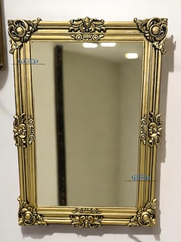 A.M INTERNATIONAL Wooden Carved Wall Mirror Frame solid Wood, Antique Finish | with Out Mirror | Size 5.5x3.5 FT(ANTIQUE GOLD)