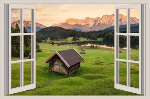 JVERF - JZZA21998 Germany Mountains Lake Scenery Alps| Self-Adhesive Open Window Wall Sticker