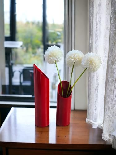 THING MAKER Beautiful Cylindrical Shape Metal Flower Vases Set Pack of 2 for Living Room Bedroom Side Table Office and Your Home Decor (Yellow)