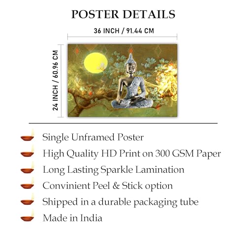 Indianara Rolled Sparkled Gautam Buddha Art Print for Room Décor Digital Reprint 36 inch x 24 inch Painting (10736PST)