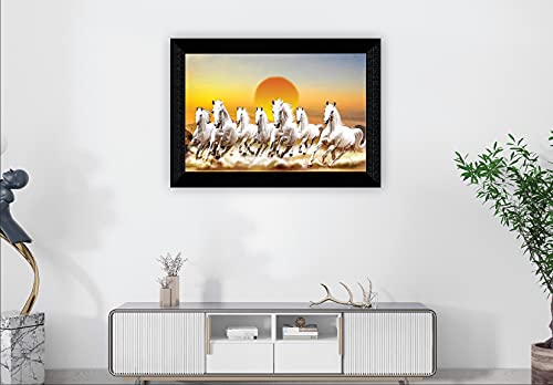 SAF Pack of 1 Seven Running horse modern art wall painting with framed for living room 11 inch x 14 inch CANFM31291