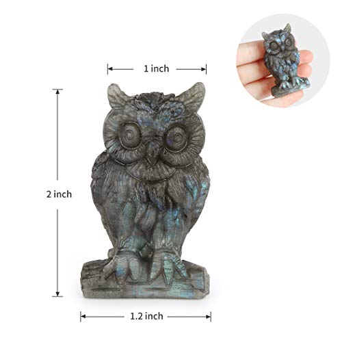 Artistone 2.0" Labradorite Owl, Hand Carved Gemstone Fine Art Sculpture, Reiki Healing Stone Statue,for Home and Office Decor