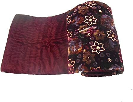 SK STORE Velvet Cloth Double Bed Quilt Jaipuri Razai Maroon Shaneel Rajai/Floral Print Design with Gold Print Quilts Blankets for Home