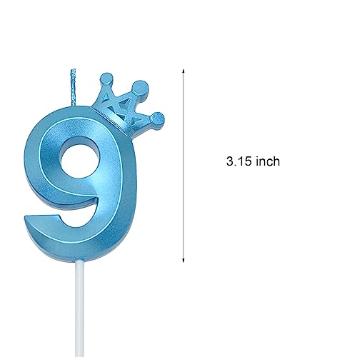 3.15 inch Blue Number 9 Birthday Candles,Blue Cake Number Candles, Numeral 9 Cake Topper for Birthday Decorations