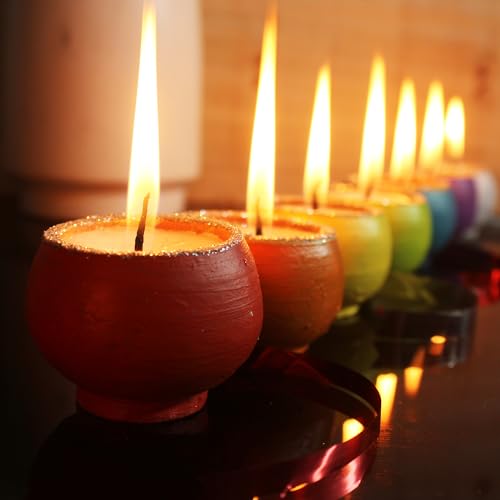 CRAFTLIPI Multicolour Ball Terracotta Candles/Reusable Pots : Set of 12