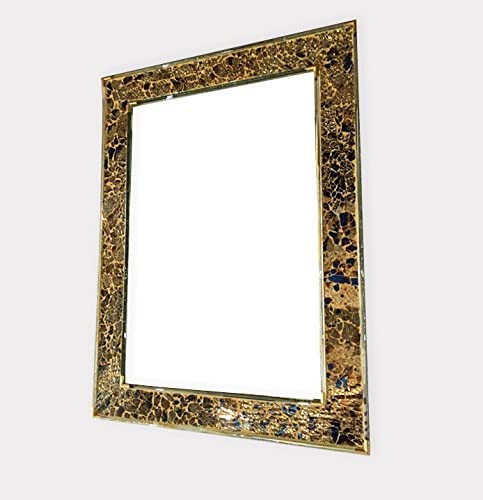 Cheval Glass Beveled Rectangle Shaped Designer Mirror with Water Resistant Synthetic Fiber Wood Made - (18 X 24 Inches, Gold)