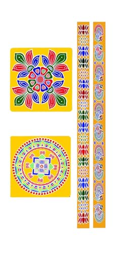 ABS HERBALS Vinyl Self-Adhesive Rangoli/Kolam Sticker ? Traditional Handmade Kolam Art/Design Sticker for : Pooja Room, Home Entrance, Tile, Floor, (Meroon:MM2,MP2 Pack of 4Pcs)