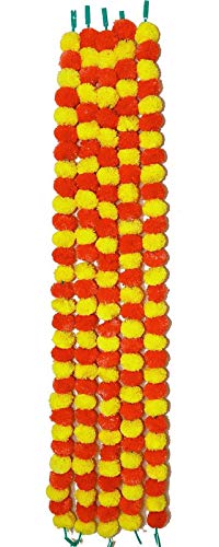 Generic Artificial Marigold Fluffy Flowers Garlands for Decoration - Pack of 20 (Yellow & Dark Orange)