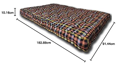 ATOOTFUSION Primium Quality Soft Cotton Multicolour Mattress | Cotton Gadda (Box Rectangle Type 72X36X4 Inches) with Pillow (72X36X4 Inches with Fiber Pillow)