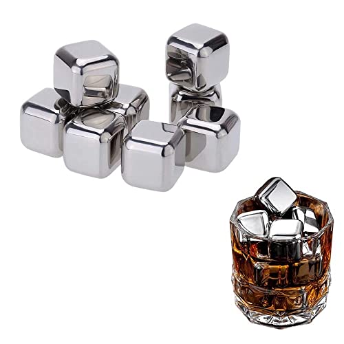 SYGA Stainless Steel Whiskey Stones Ice Cubes Reusable for Whiskey, Vodka, Liqueurs, Wine, Beverage Juice or Soda - Pack of 8