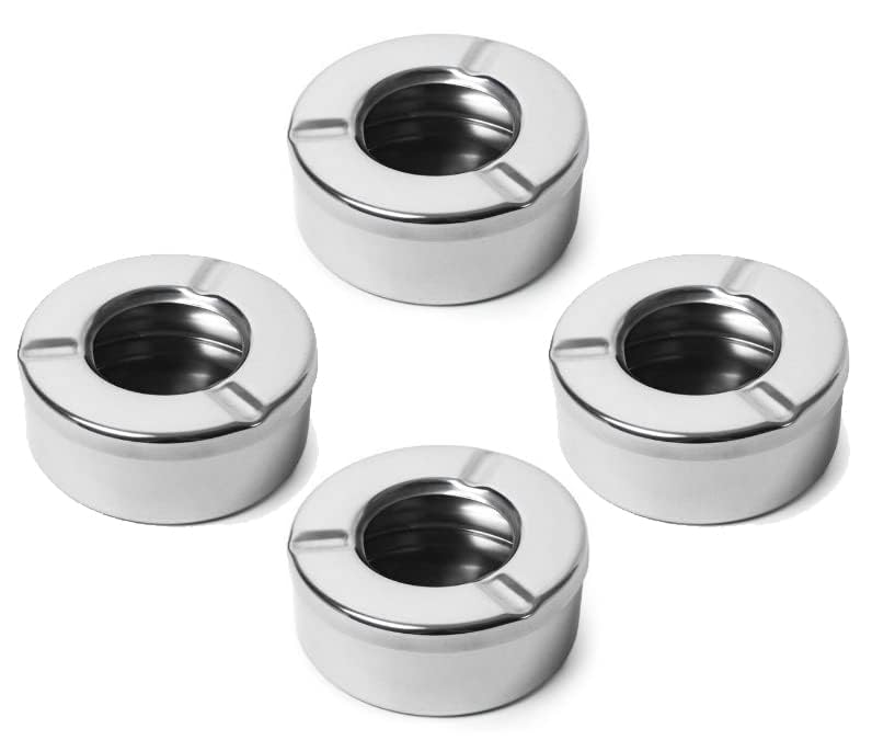 Ashtray for Cigarette Steel Holder Tray with Lid for Home,Office Bar Silver Silver Stainless Steel Ashtray (Pack of 4)