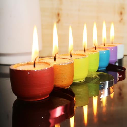 CRAFTLIPI Multicolour Cup Terracotta Candles/Reusable Pots : Set of 12