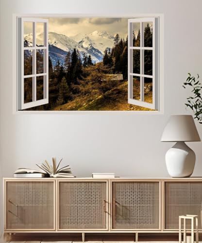 JVERF - JZZA29698 Switzerland Mountains Forests Alps Spruce| Self-Adhesive Open Window Wall Sticker