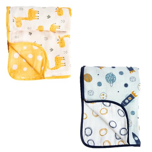 Yellow Doodle Baby Giraffe + Child of The Universe Reversible Muslin Blanket - Adorable Combo for Unisex Baby Ages 0-4 Years