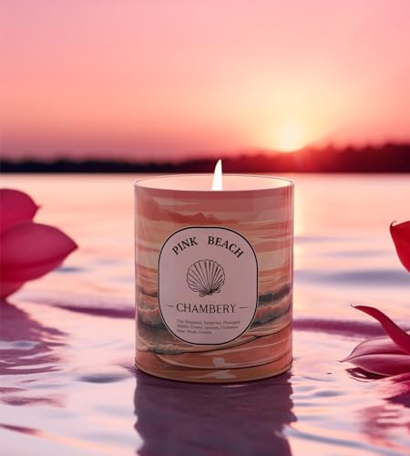 CHAMBERY Pink Beach Candle 9.17oz | Sunrise/Sunset at The Bahamas’ Hubble Island in Premium Tin | Fresh Clean Fragrance for All Seasons | Soy Wax with Lead-Free Cotton Wick | 55-Hour Burn