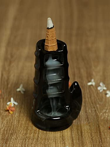 TAYHAA Black Resin Smoke Fountain with Backflow Incense Cone