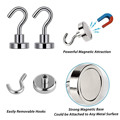 ART IFACT 10 Pieces of Neodymium Magnetic Hooks - Lift 26Lbs - Multipurpose Hanging (Towel, Keys, Masks, Indoor Hanging, Home, Kitchen, Workplace, Office etc.)