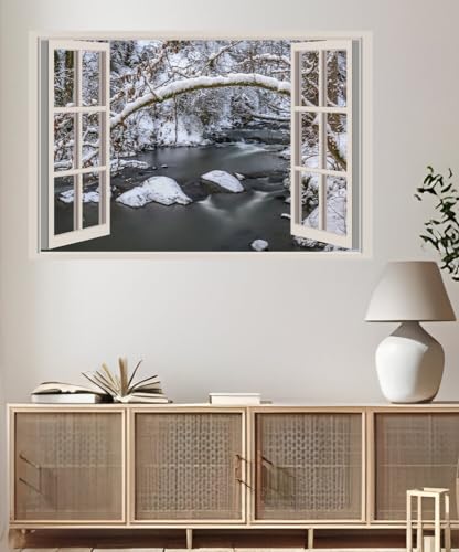 JVERF - JZZA22358 Germany Winter Forests Rivers Stones| Self-Adhesive Open Window Wall Sticker