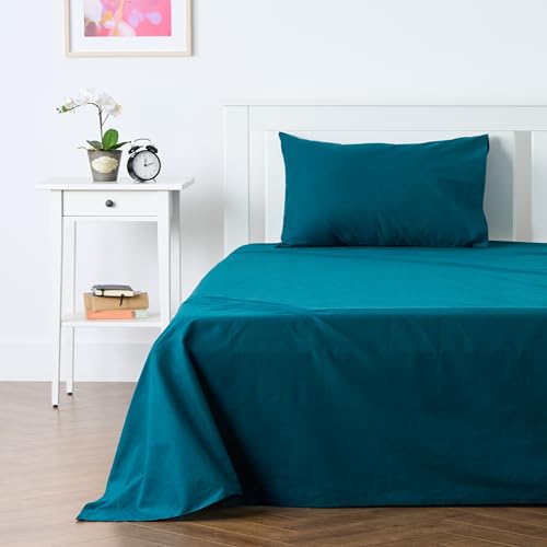 KITES CREATIONS 100% Pure Cotton BEDSHEET/BEDSPREAD/FLAT SHEET/Single size/UNI SLUB WEAVE / 1 Single size Bedsheet (60"X90") / 1 Pillow cover (27"X18") - TEAL GREEN