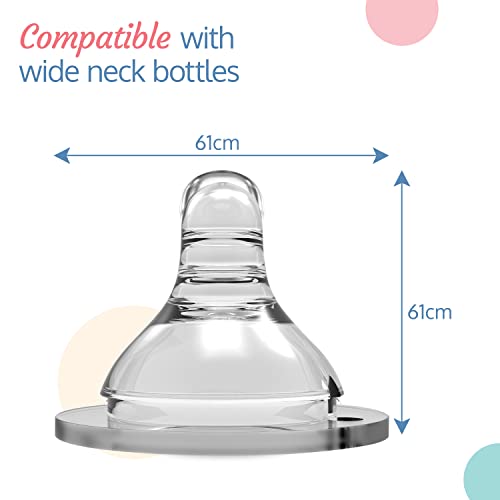 LuvLap Anti-Colic Natura Flo Teat/Nipple for Wide Neck Bottle,4pcs Fast Flow, 6m+, Made of Soft & Flexible Silicone, Ergonomic shape, Mimics breastfeeding, leak proof, BPA Free, comes with sturdy base