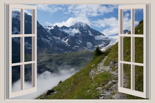 JVERF - JZZA29840 Switzerland Mountains Lauterbrunnental Alps Clouds| Self-Adhesive Open Window Wall Sticker