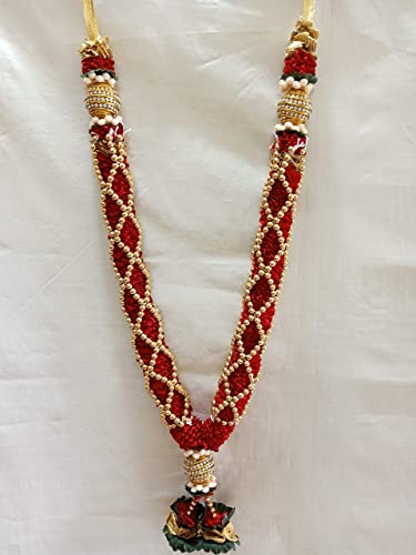 Sri Sainath Enterprises RED with Gold Balls Chain with Golden Stone Ball with Jasmine Flowers Garland Length - 45 CM