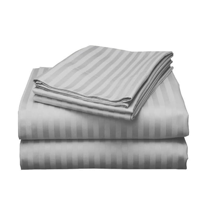 Cool Dealzz 300 TC Cotton Plain Stripes Doublebed Queen Size Bedsheet with 2 Pillow Cover (Light Grey)