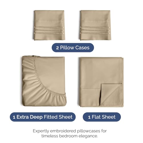 Extra Deep Pocket Sheets - 4 Piece Sheet Set - Deep Pocket Twin Sheets - Extra Deep Pocket Twin Sheets - Deep Fitted Sheet Set - Extra Deep Pocket Twin Size Sheets - Easily Fits Extra Deep Mattresses