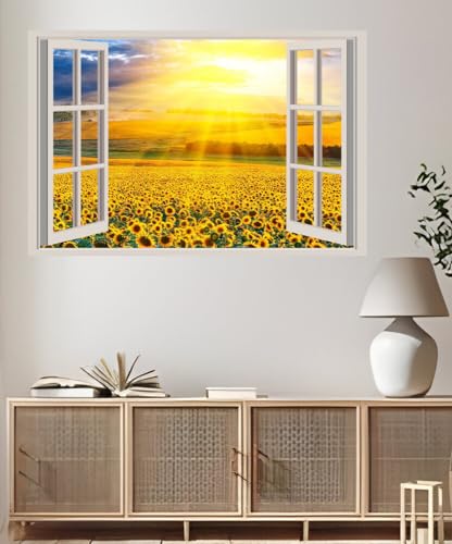 JVERF - JZZA27221 Scenery Fields Sunflowers Sky Many| Self-Adhesive Open Window Wall Sticker