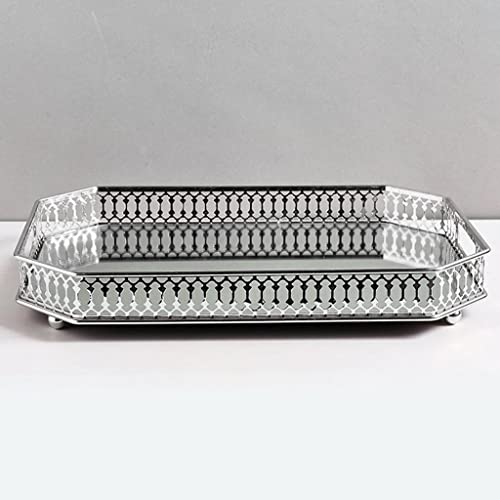 CALANDIS® Retro Mirrored Vanity Tray Jewelry Perfume Earring Tray Decor Storage Silver