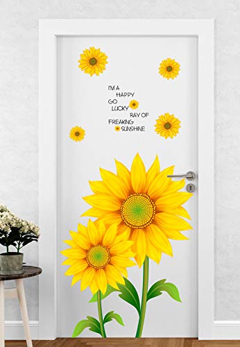 Divine Designs™ PVC Vinyl Self-Adhesive Sunflowers Shining Door Sticker for Living Room, Bedroom, Office Wall Decoration (20 X 42 INCH) Pack 1