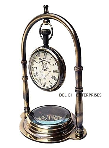 Delight Enterprises Antique Brass Hanging Table Watch with Directional Compass Full Brass Frame for Your Office Table Best Gift for You