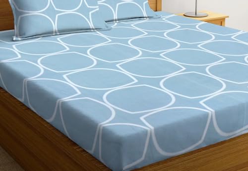 SJH DECOR Premium Cotton 220 TC Elastic Fitted Bedsheets with 2 Pillow Covers | King Bed with All Around Rubber Wrinklefree Supersoft Breathable |Size-78 x72+10 inches | Zigzag Navy Blue