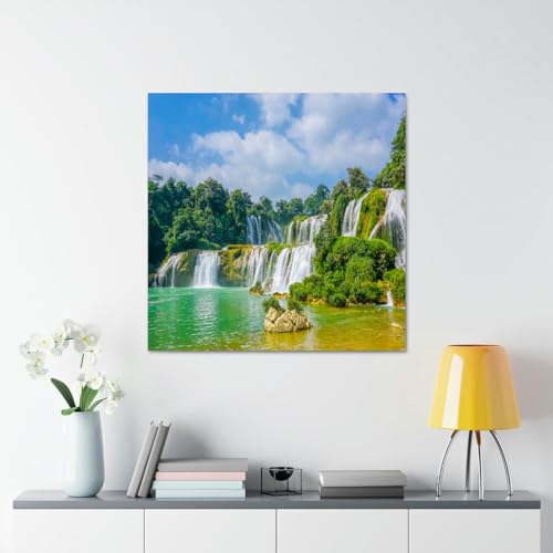 GADGETS WRAP Canvas Gallery Wrap Framed for Home Office Studio Living Room Decoration (17x17inch) - Cascade In Forest Scenery