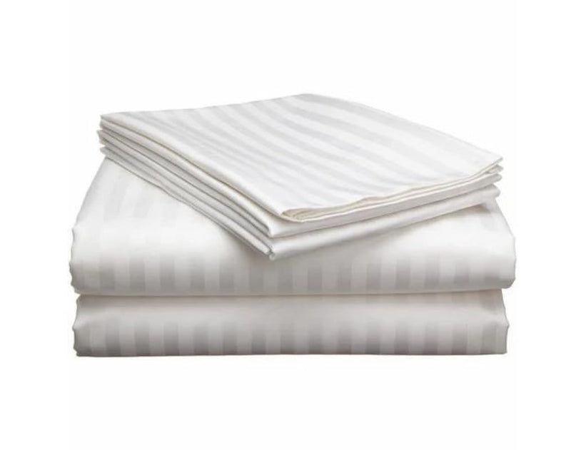 400 TC Cotton Double Bed Bedsheet with 2 Pillow Covers - Striped, King Size, White (90X100 bedsheet 17x27 Pillow Cover)